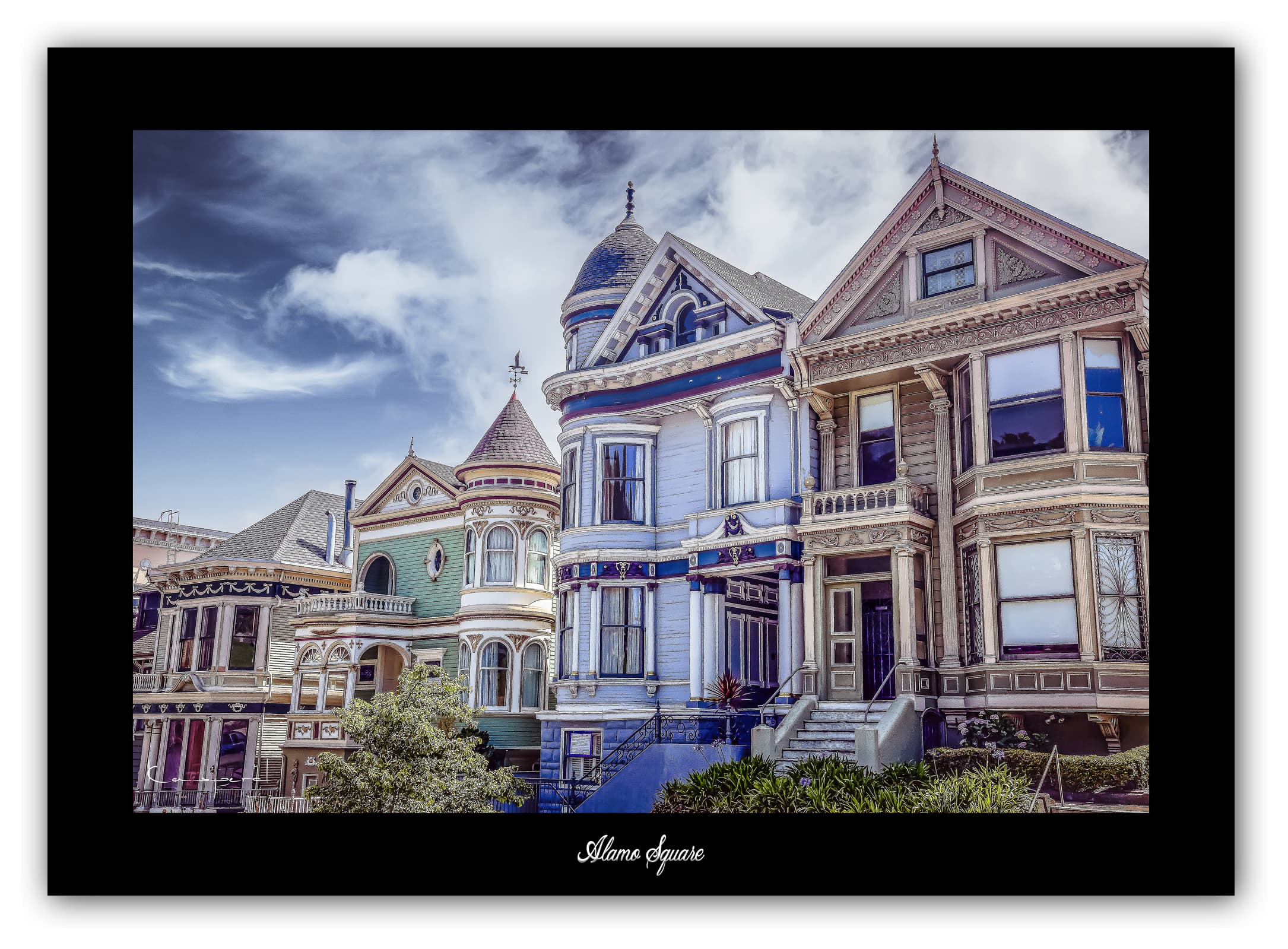 Poster Alamo Square à San Francisco - Californie (États-Unis). Affiches Formats 30x40 cm, 40x60 cm ou 50x70 cm. Impression sur Papier Photo. Décoration murale. Architecture Victorienne.