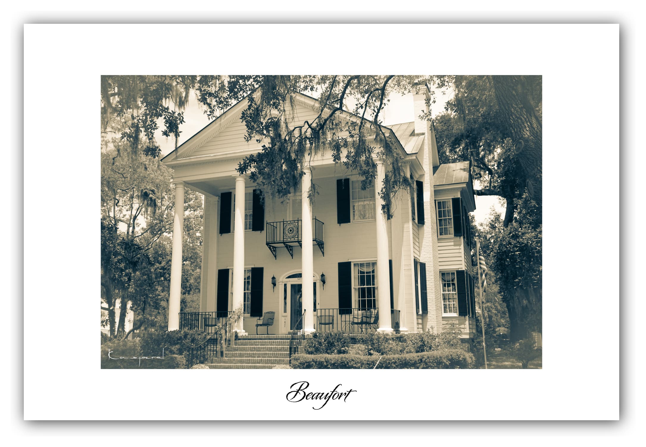 Poster Beaufort (Caroline du Sud - États-Unis). Affiches Formats 30x40 cm, 40x60 cm ou 50x70 cm. Impression sur Papier Photo. Décoration murale. Architecture. Vintage. Noir et Blanc. USA.