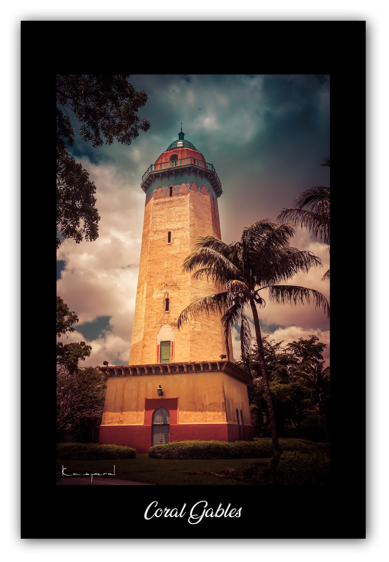 Poster Coral Gables - Floride (États-Unis). Affiches Formats 30x40 cm, 40x60 cm ou 50x70cm. Impression sur Papier Photo. Décoration murale. Ville. Paysage. Coucher de Soleil. Sunrise. Mer.