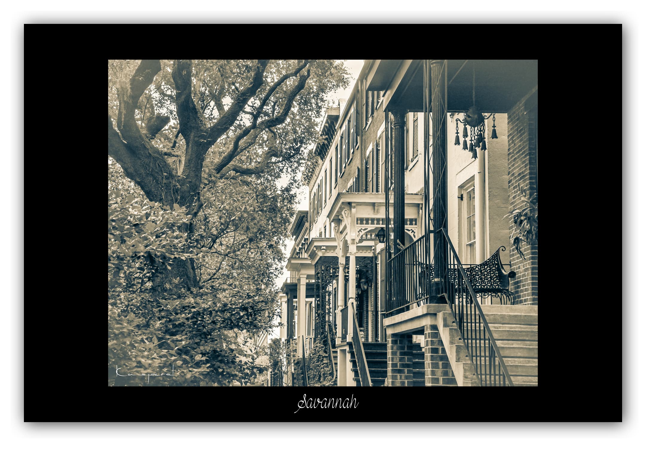 Poster Savannah (Georgie - États-Unis). Affiches Formats 30x40 cm, 40x60 cm ou 50x70 cm. Impression sur Papier Photo. Décoration murale. Architecture. Vintage. Noir et Blanc. USA.