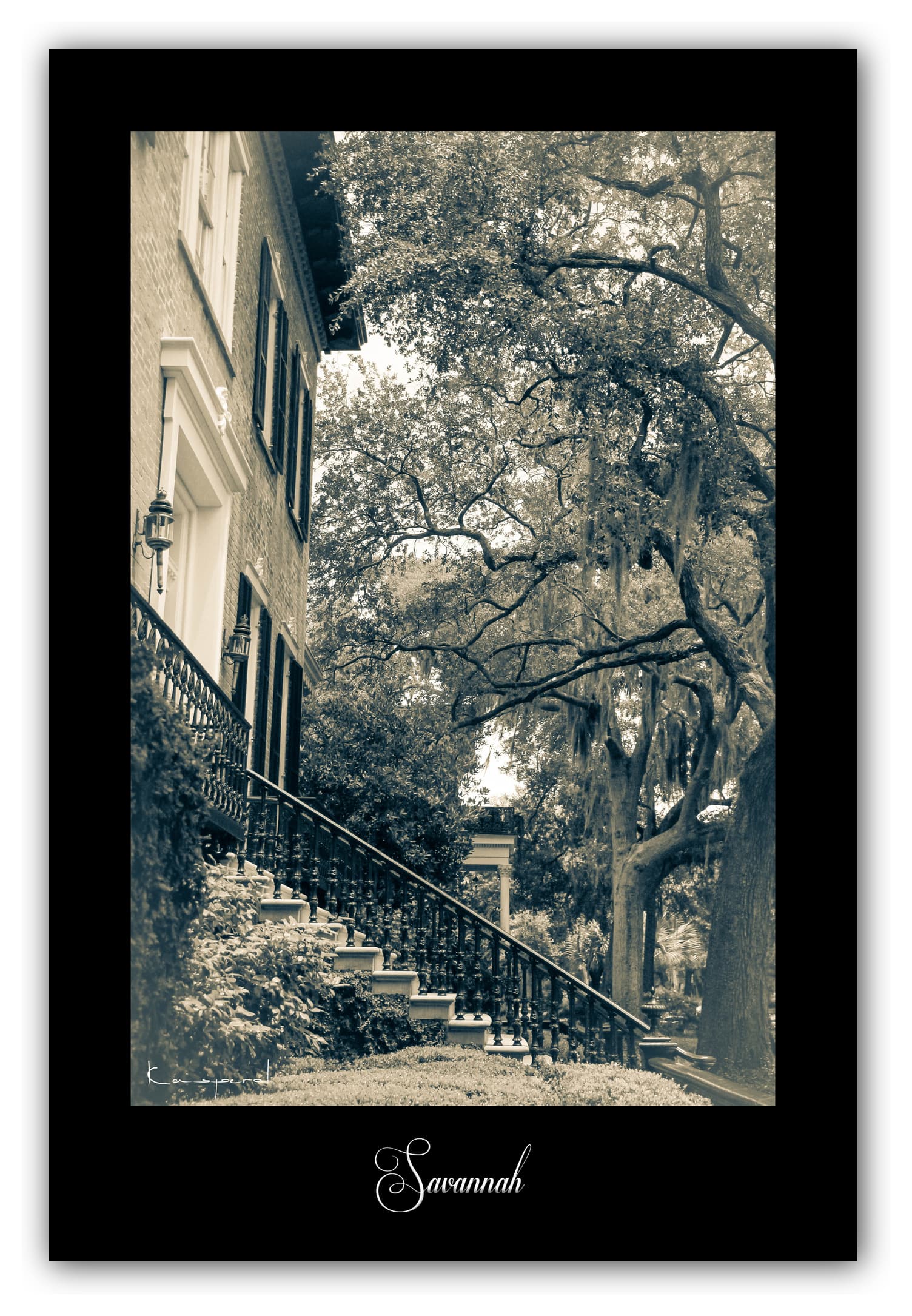 Poster Savannah (Georgie - États-Unis). Affiches Formats 30x40 cm, 40x60 cm ou 50x70 cm. Impression sur Papier Photo. Décoration murale. Architecture. Vintage. Noir et Blanc. USA.