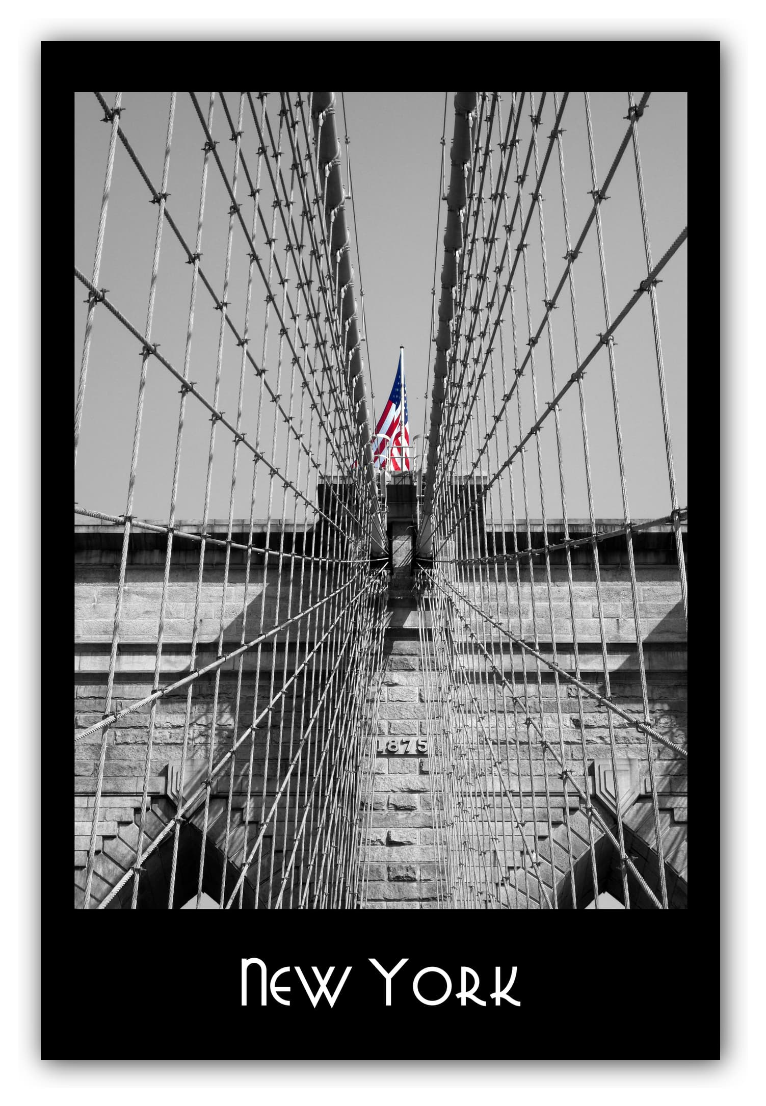 Poster Brooklyn Bridge - New York (États-Unis). Affiches Formats 30x40 cm, 40x60 cm ou 50x70 cm. Impression sur Papier Photo. Décoration murale. Architecture. Noir et Blanc.