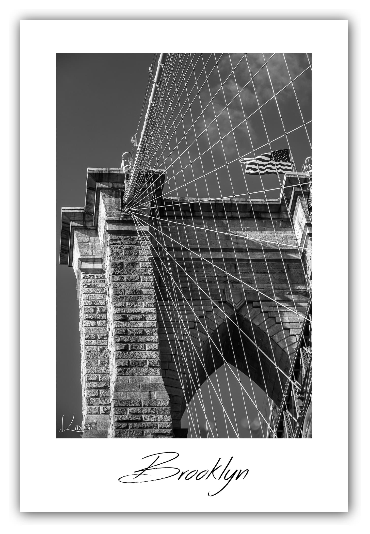 Générique Poster Brooklyn Bridge - New York (Etats-Unis). Affiches Formats 30x40 cm, 40x60 cm ou 50x70 cm. Impression sur Papier Photo. Décoration murale. Architecture. Noir et Blanc.