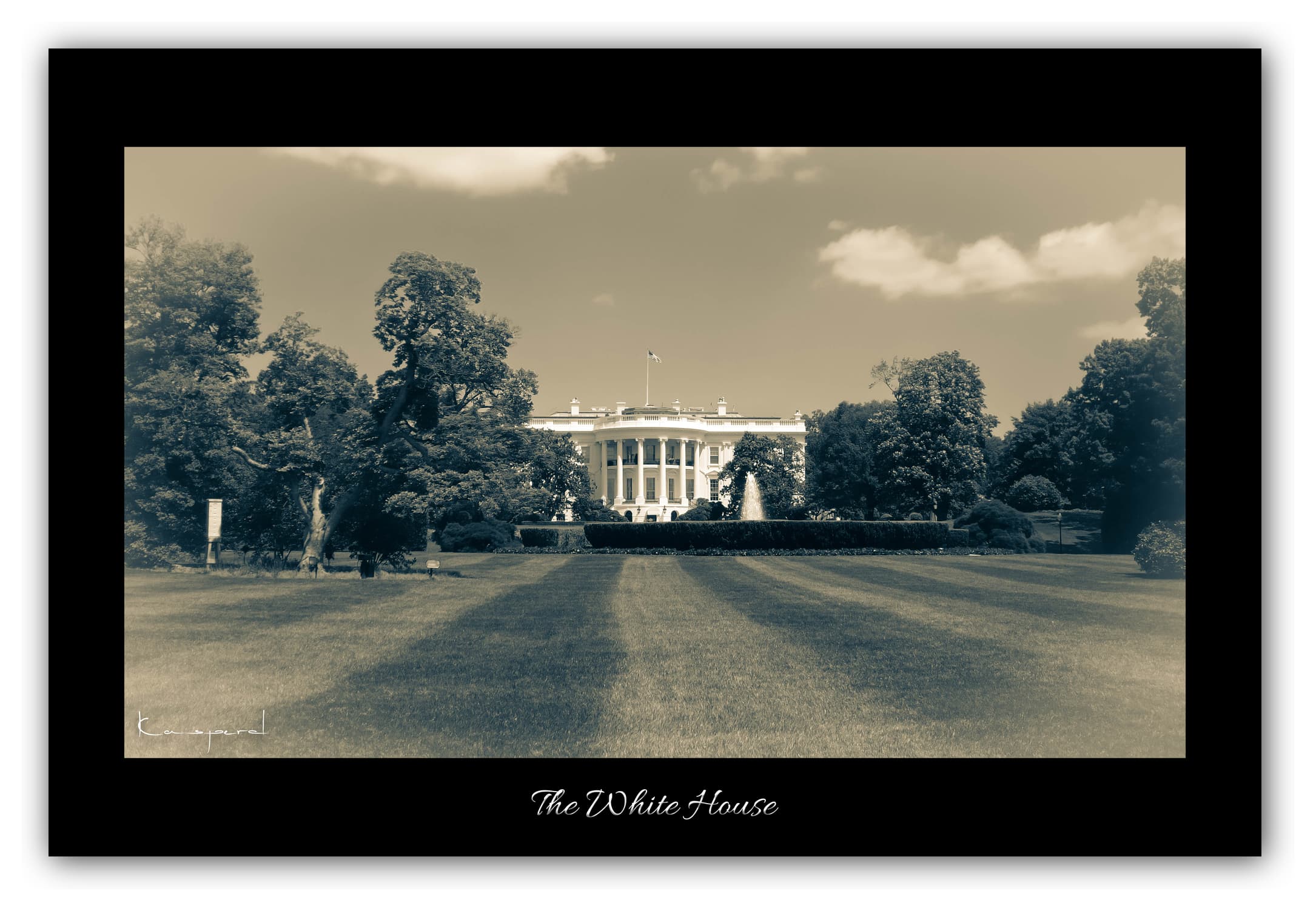 Poster Maison Blanche (District of Columbia - États-Unis). Affiches Formats 30x40 cm, 40x60 cm ou 50x70 cm. Impression sur Papier Photo. Décoration murale. Architecture. Noir et Blanc.