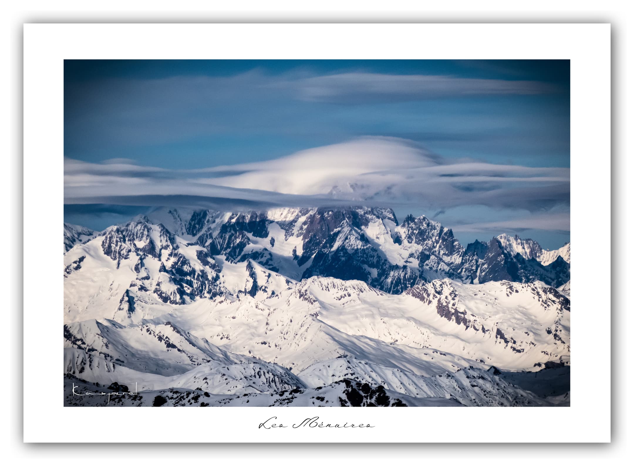 Poster Les Ménuires - Les Alpes (France). Affiches Formats 30x40 cm, 40x60 cm ou 50x70 cm. Impression sur Papier Photo. Décoration murale. Paysage Montagne.