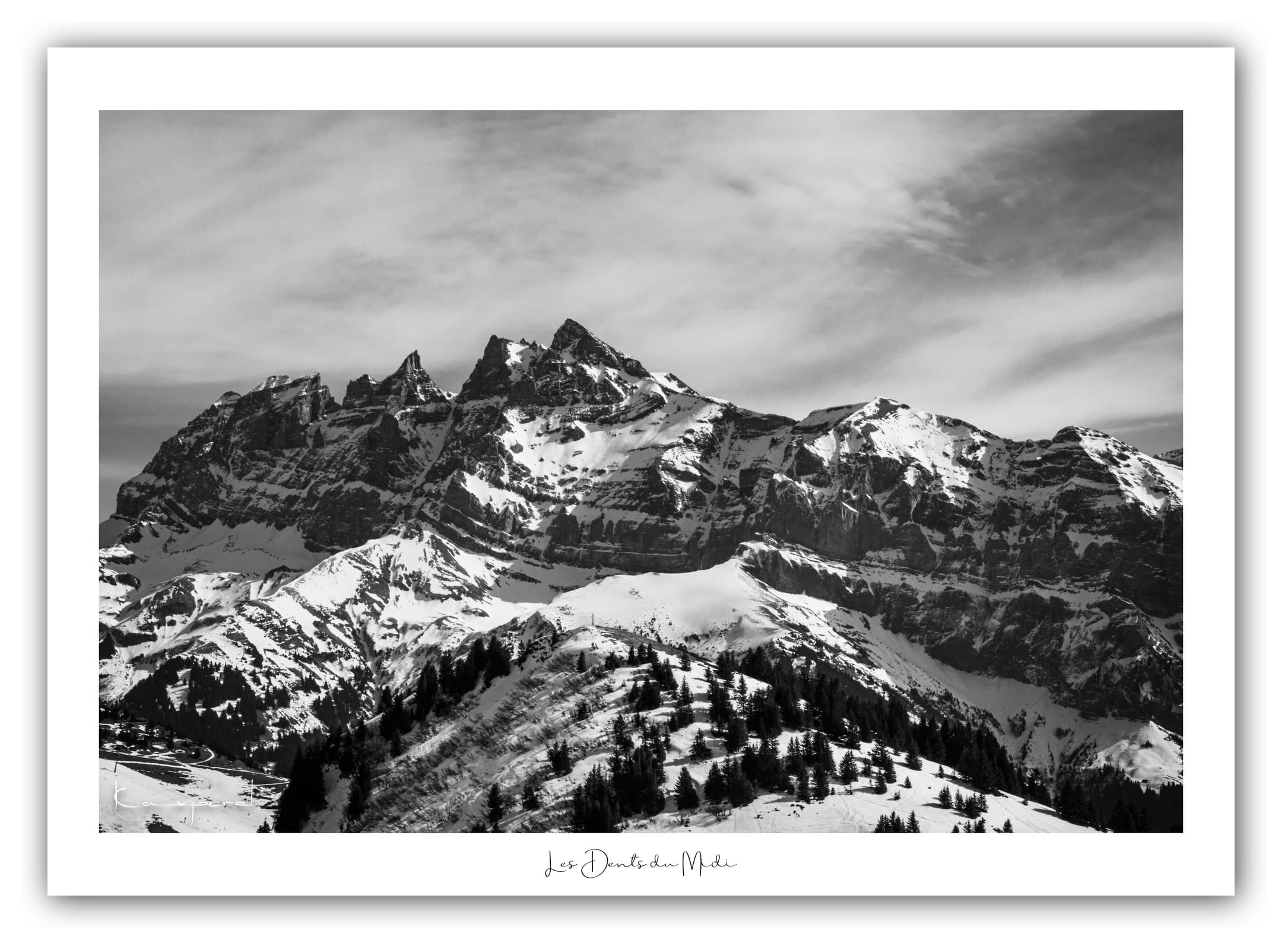 Poster Les Dents du Midi (Suisse). Affiches Formats 30x40 cm, 40x60 cm ou 50x70 cm. Impression sur Papier Photo. Décoration murale. Nature. Paysage. Panorama. Montagne. Noir et Blanc.