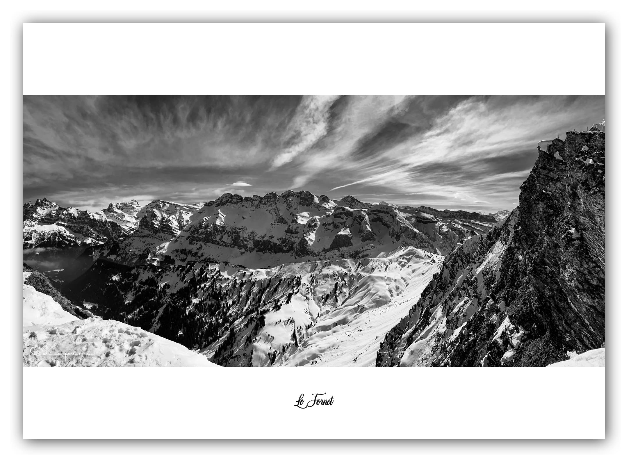 Poster Les Dents Blanches (France). Affiches Formats 30x40 cm, 40x60 cm ou 50x70 cm. Impression sur Papier Photo. Décoration murale. Nature. Paysage. Panorama. Montagne. Noir et Blanc.