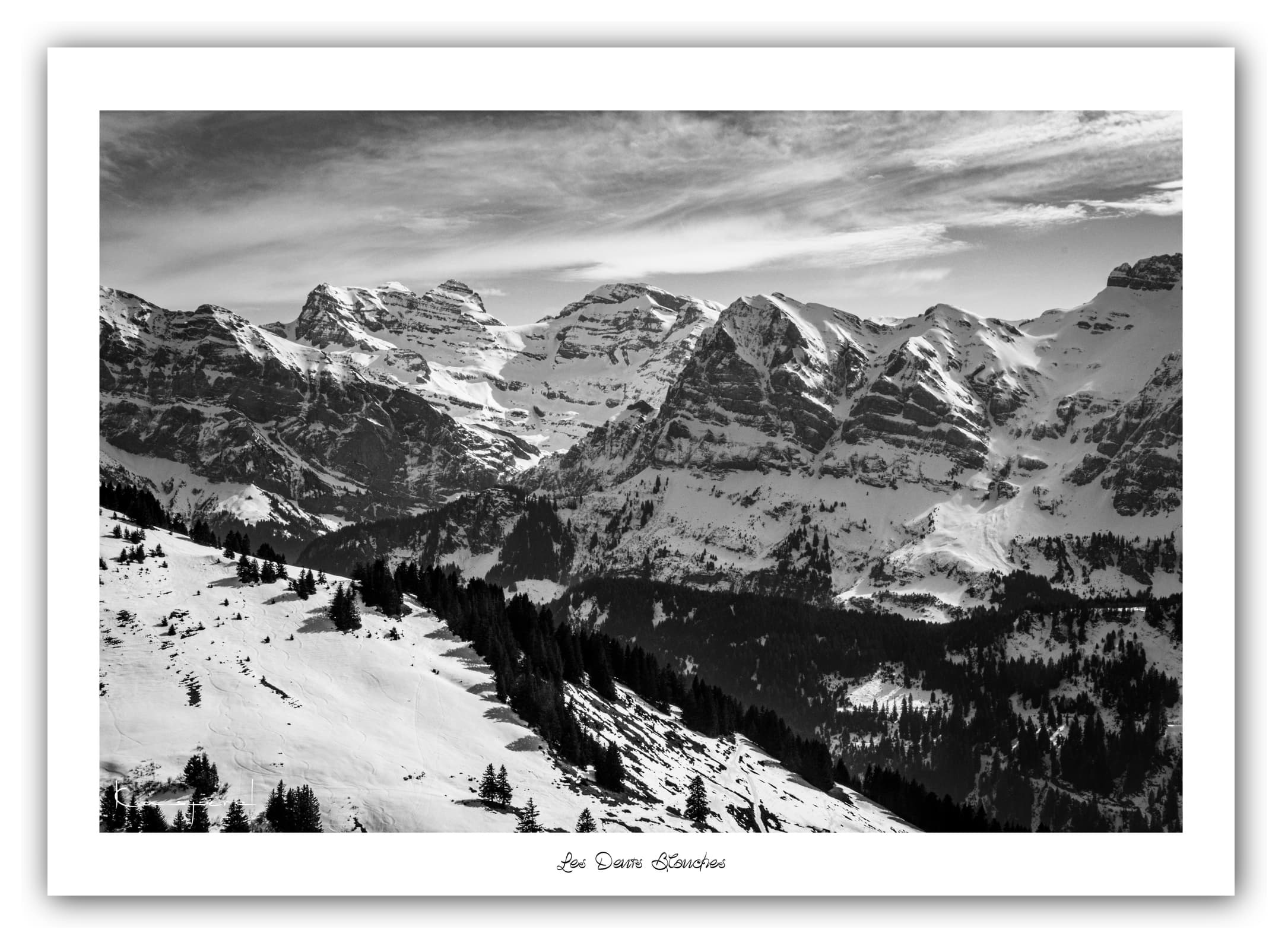 Poster Les Dents Blanches (France). Affiches Formats 30x40 cm, 40x60 cm ou 50x70 cm. Impression sur Papier Photo. Décoration murale. Nature. Paysage. Panorama. Montagne. Noir et Blanc.