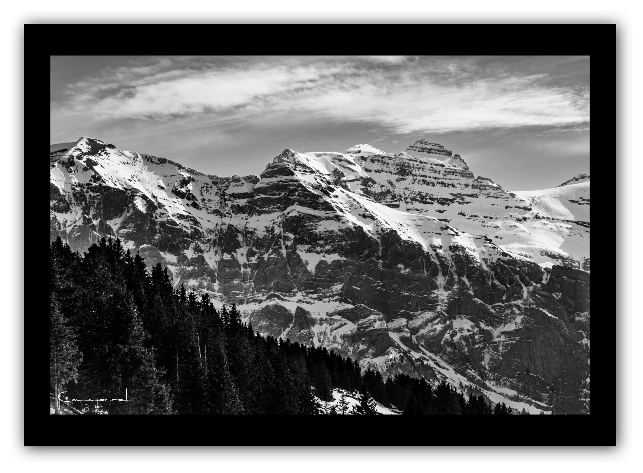 Poster Les Dents Blanches (France). Affiches Formats 30x40 cm, 40x60 cm ou 50x70 cm. Impression sur Papier Photo. Décoration murale. Nature. Paysage. Panorama. Montagne. Noir et Blanc.