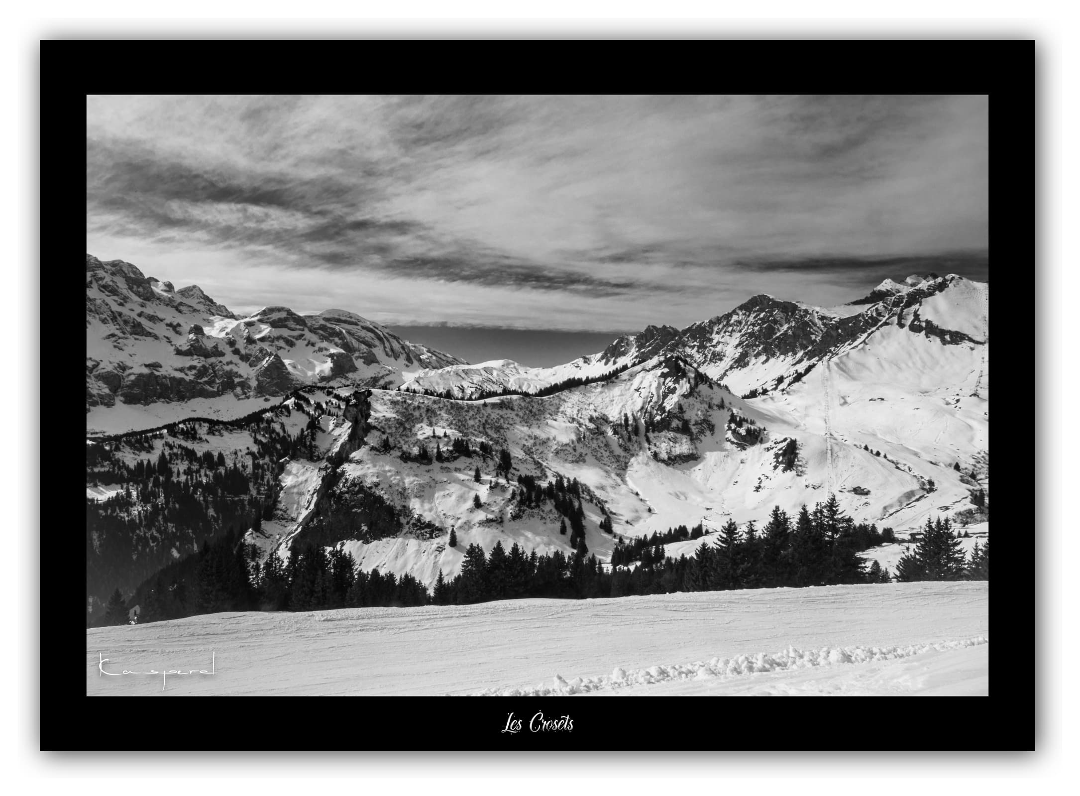 Poster Les Crosets Champéry (Suisse). Affiches Formats 30x40 cm, 40x60 cm ou 50x70 cm. Impression sur Papier Photo. Décoration murale. Nature. Paysage. Panorama. Montagne. Noir et Blanc.