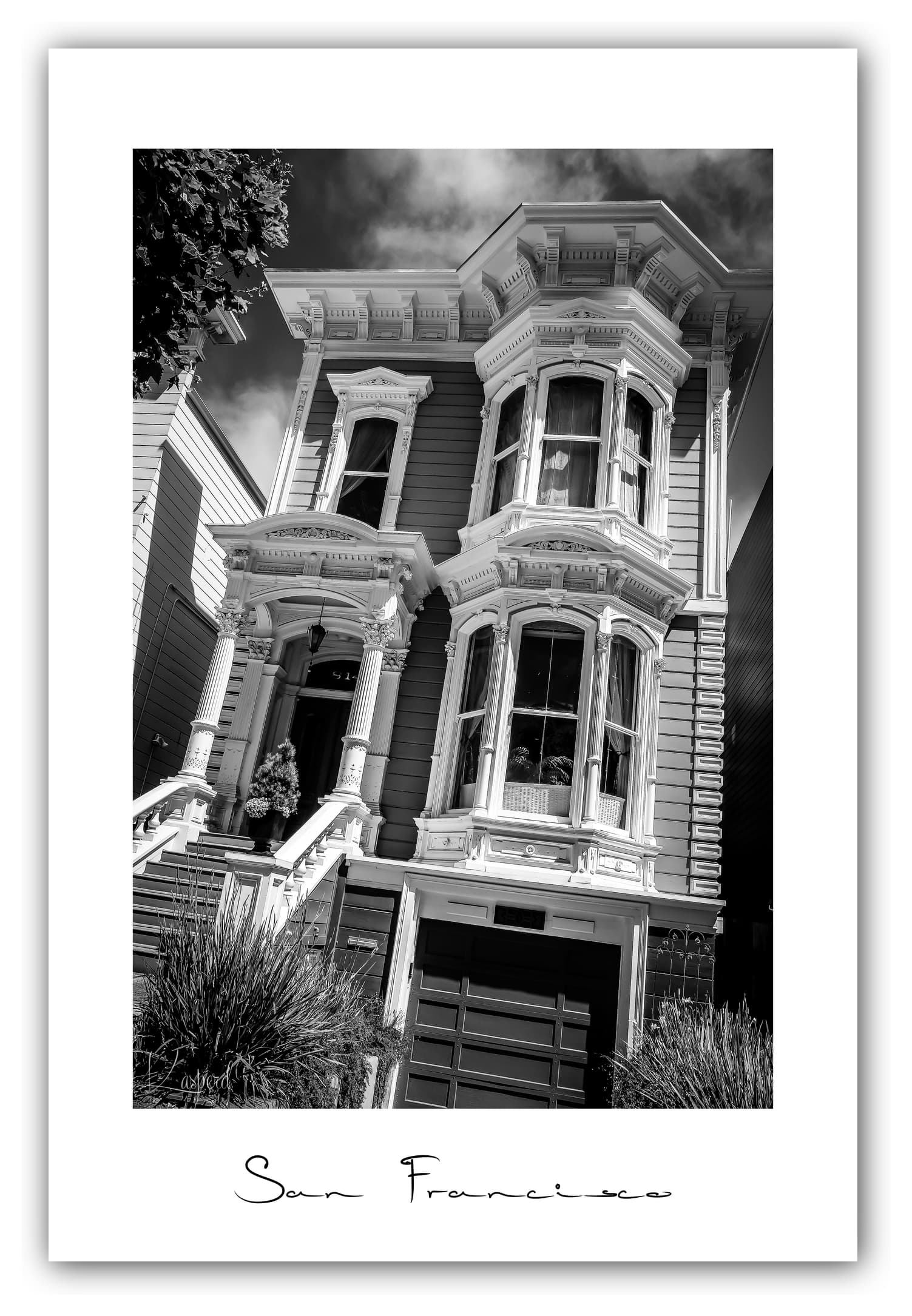 Poster San Francisco - Californie (États-Unis). Affiches Formats 30x40 cm, 40x60 cm ou 50x70 cm. Impression sur Papier Photo. Décoration murale. Architecture. Architecture Victorienne. Noir et Blanc.