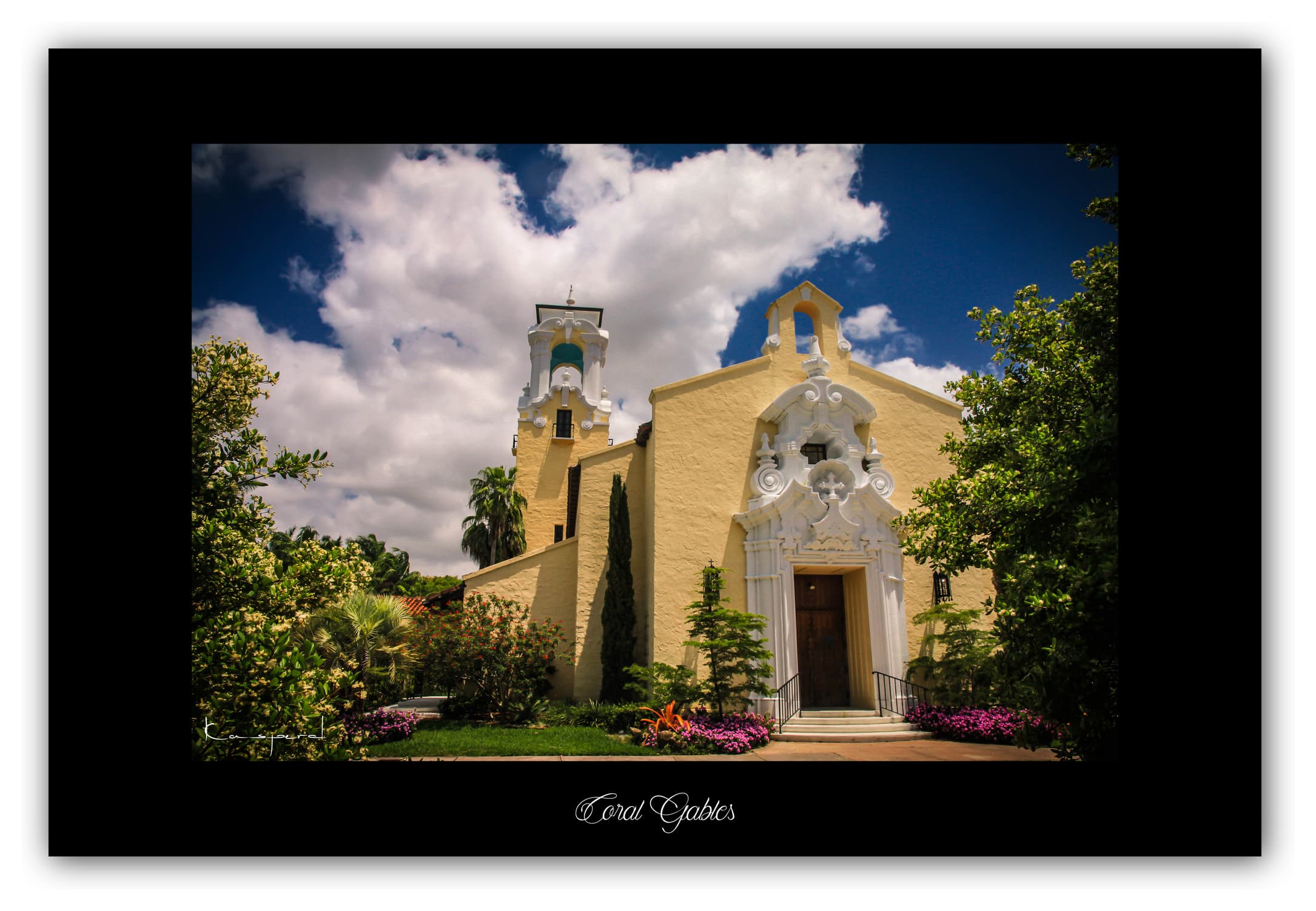 Poster Coral Gables - Floride (États-Unis). Affiches Formats 30x40 cm, 40x60 cm ou 50x70cm. Impression sur Papier Photo. Décoration murale. Ville. Paysage. Coucher de Soleil. Sunrise. Mer.