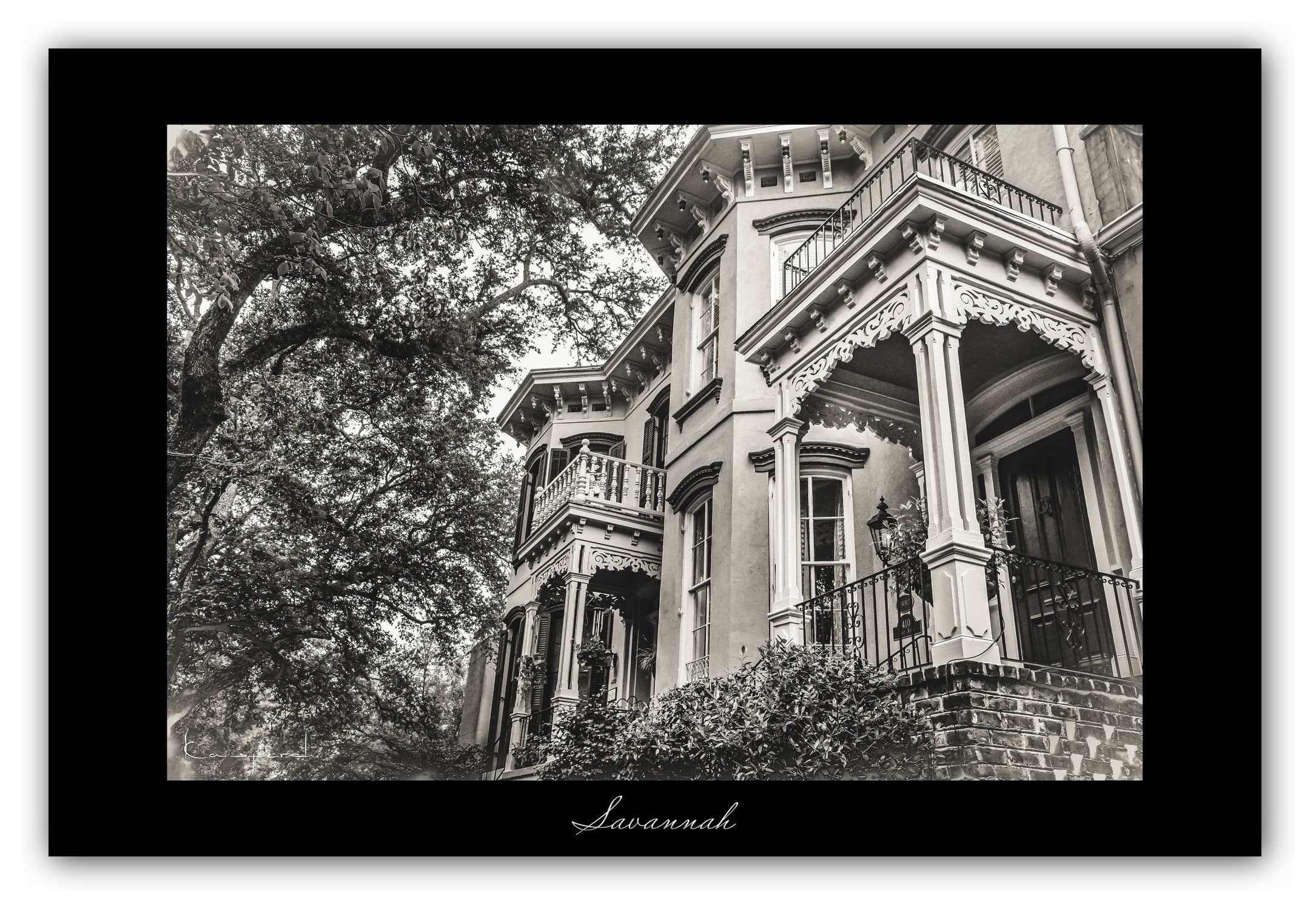 Poster Savannah (Georgie - États-Unis). Affiches Formats 30x40 cm, 40x60 cm ou 50x70 cm. Impression sur Papier Photo. Décoration murale. Architecture. Vintage. Noir et Blanc.USA.