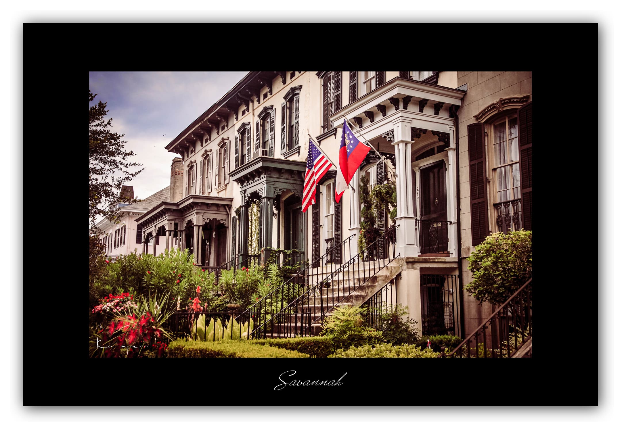 Poster Savannah (Georgie - États-Unis). Affiches Formats 30x40 cm, 40x60 cm ou 50x70 cm. Impression sur Papier Photo. Décoration murale. Architecture. Vintage. USA.