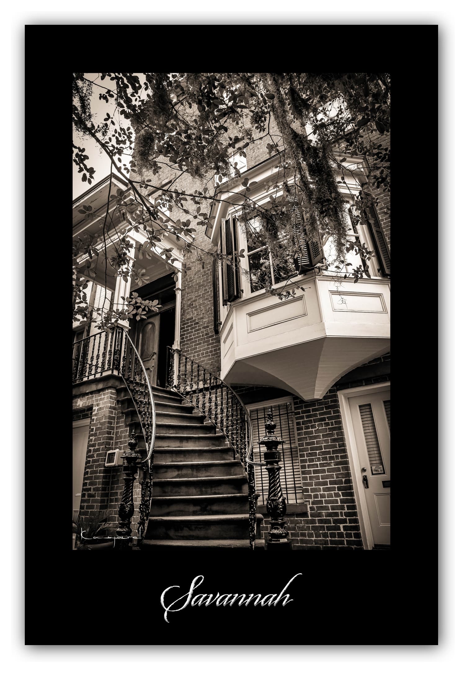 Poster Savannah (Georgie - États-Unis). Affiches Formats 30x40 cm, 40x60 cm ou 50x70 cm. Impression sur Papier Photo. Décoration murale. Architecture. Vintage. Noir et Blanc.USA.