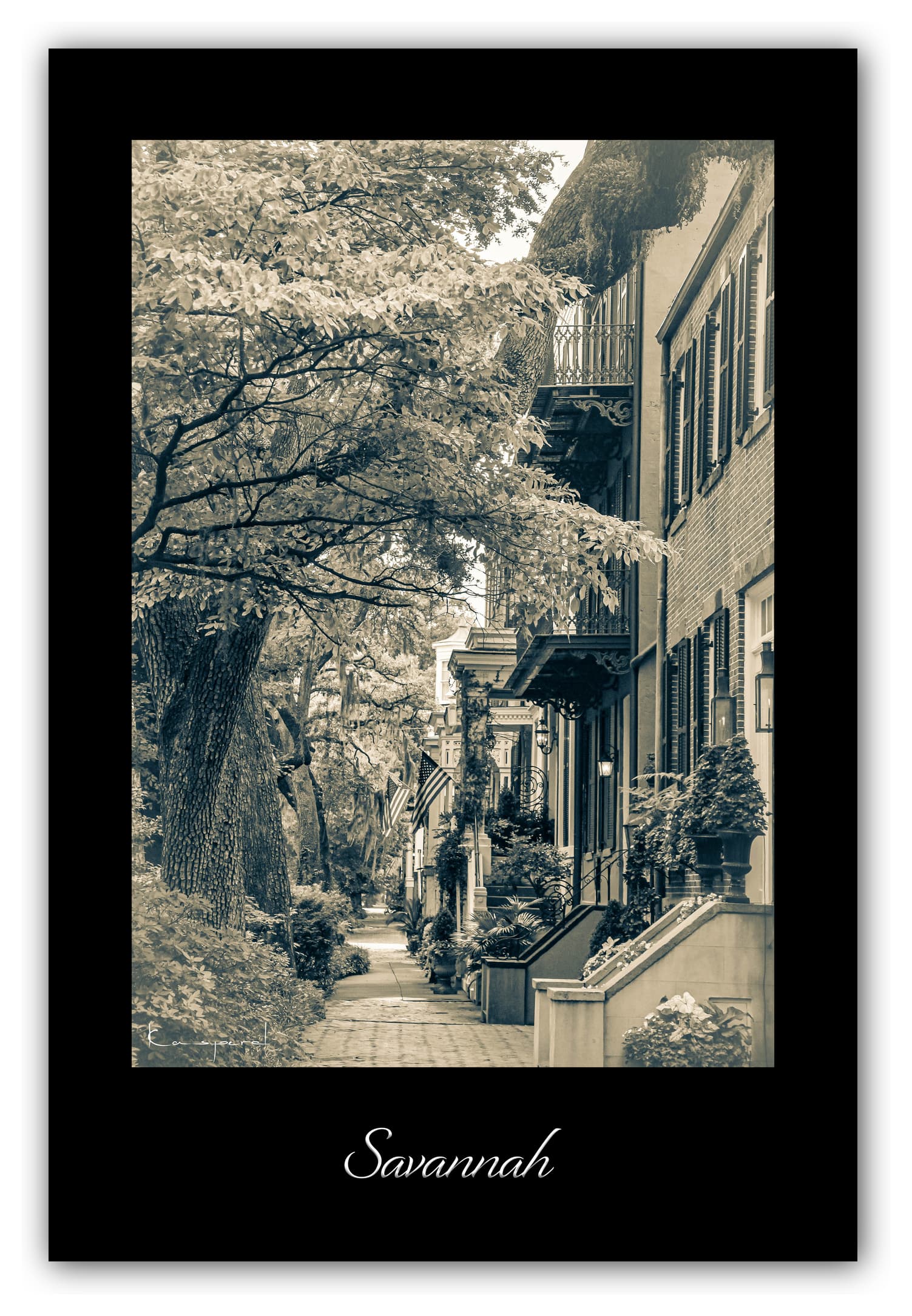 Poster Savannah (Georgie - États-Unis). Affiches Formats 30x40 cm, 40x60 cm ou 50x70 cm. Impression sur Papier Photo. Décoration murale. Architecture. Vintage. Noir et Blanc. USA.