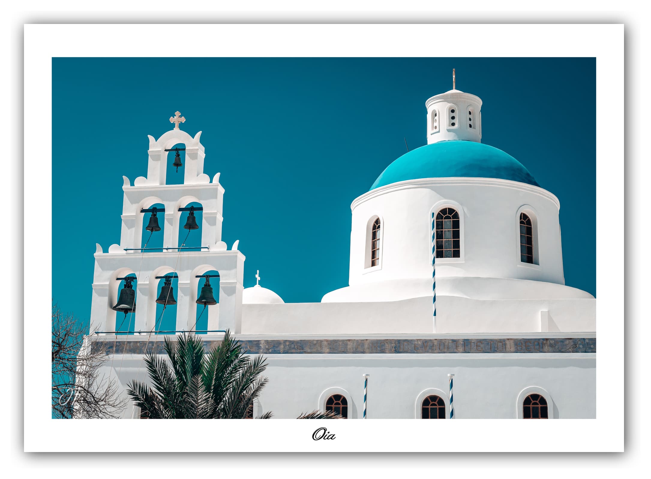 Générique Poster Eglise Panagia Platsani (Santorin - Grèce). Affiches Formats 30x40cm, 40x60 cm ou 50x70 cm. Impression sur Papier Photo. Décoration murale. Architecture. Mer.