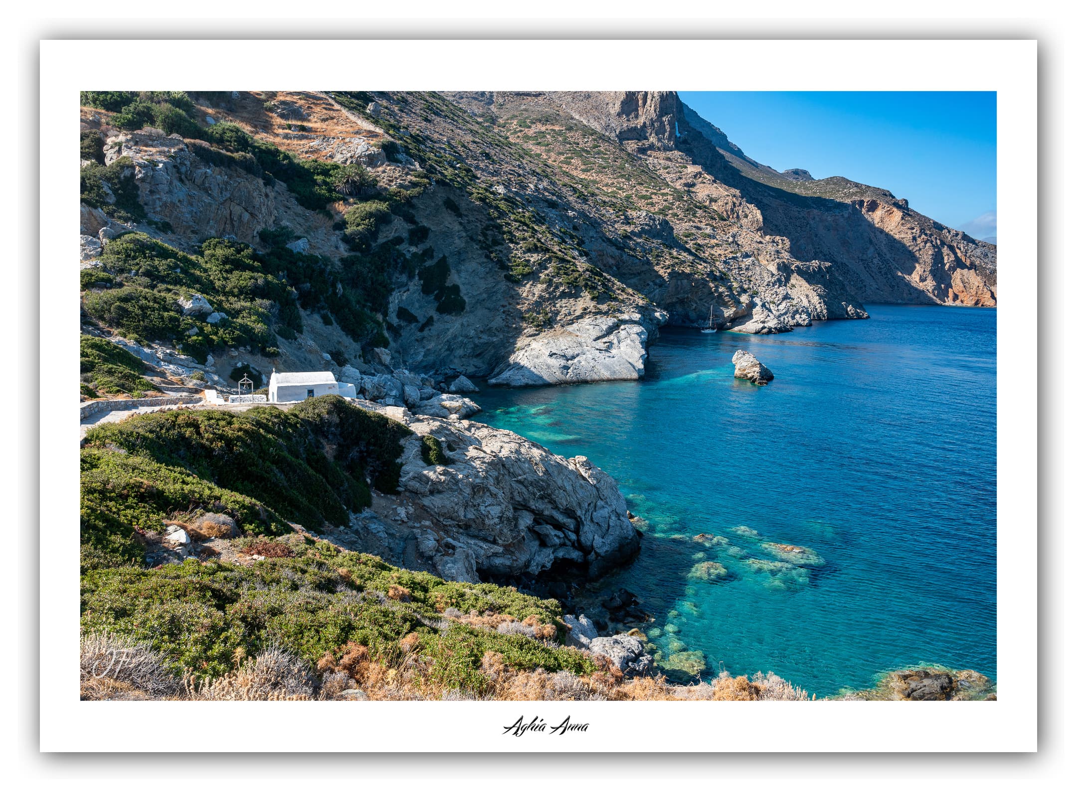 Générique Poster Aghia Anna (Amorgos - Grèce). Affiches Formats 30x40cm, 40x60 cm ou 50x70 cm. Impression sur Papier Photo. Décoration murale. Architecture. Mer.