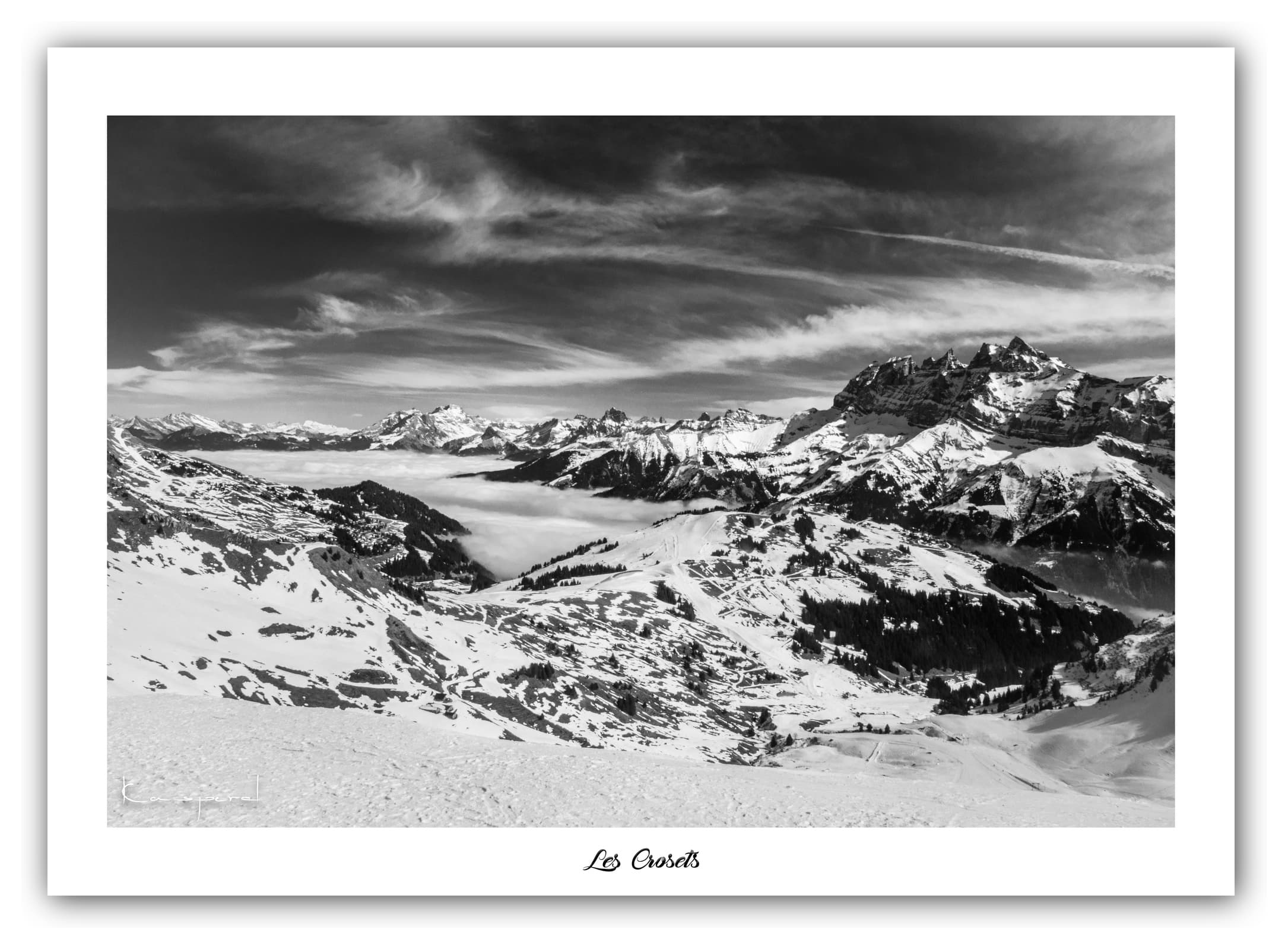 Poster Les Crosets - Valais (Suisse). Affiches Formats 30x40 cm, 40x60 cm ou 50x70 cm. Impression sur Papier Photo. Décoration murale. Nature. Paysage. Panorama. Montagne. Noir et Blanc.