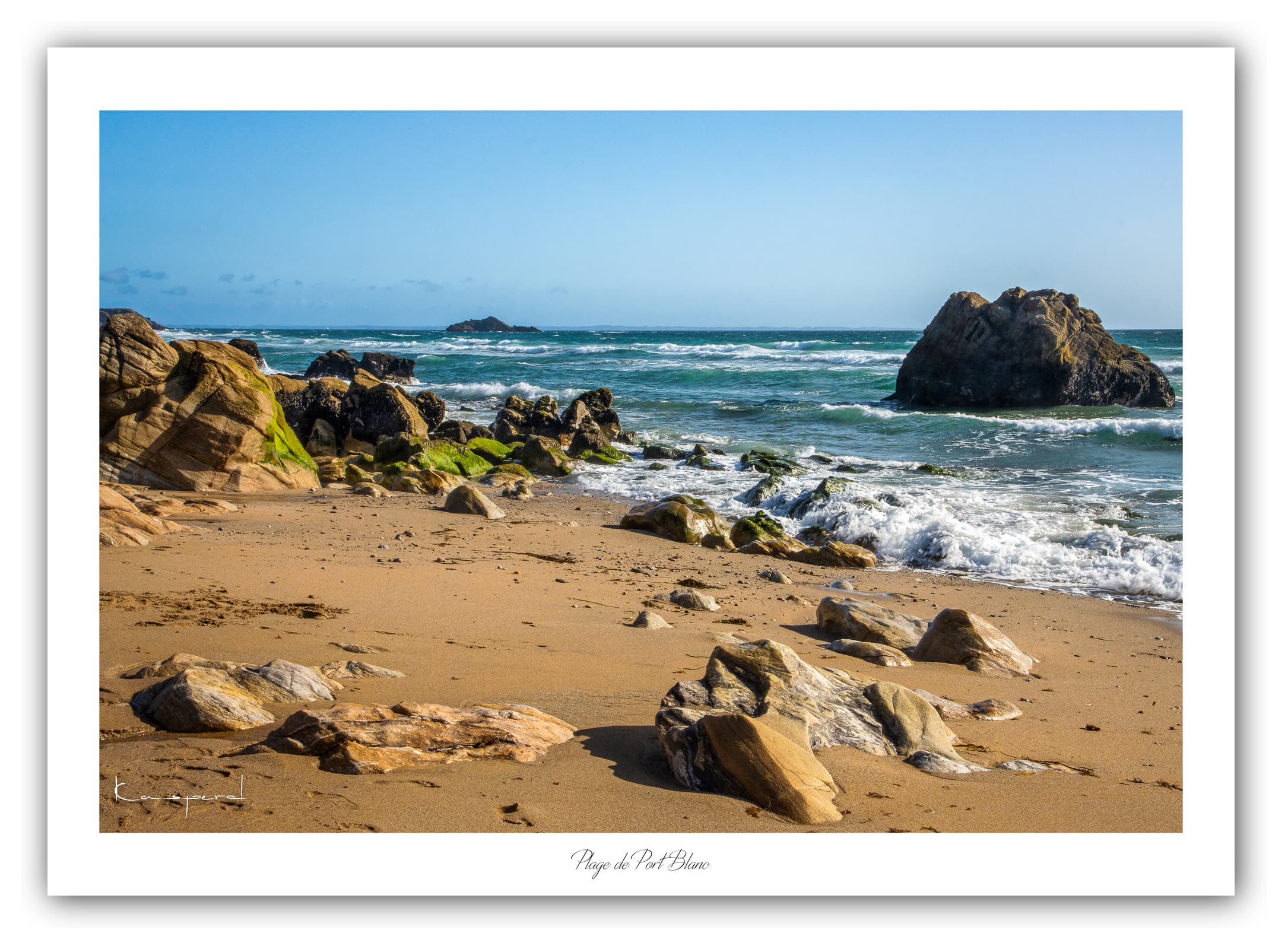 Poster Plage de Port Blanc (Bretagne - France). Affiches Formats 30x40cm, 40x60 cm ou 50x70 cm. Impression sur Papier Photo. Décoration murale. Paysage. Plage.